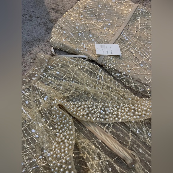 Dubai Arabia Nude Mermaid Long Cape Luxury Evening Dresses Gowns - Picture 11 of 16